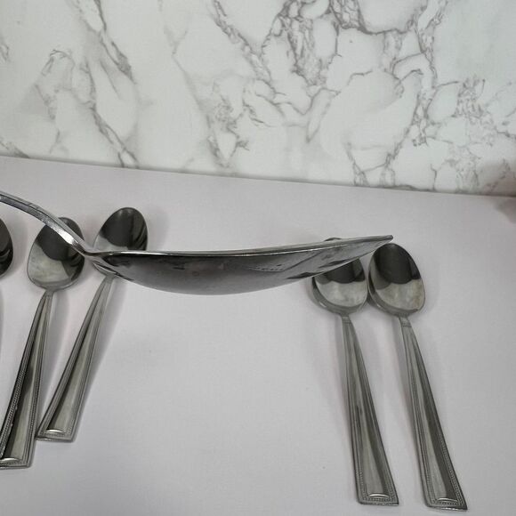 Set of 6 Pfaltzgraff Miranda Glossy Soup Spoons – 8" Beaded, Square Handle‎ - Picture 10 of 11